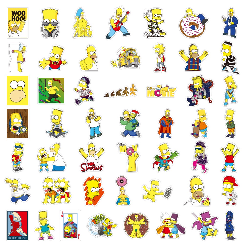 Set 100 / 50 Miếng Dán Hoạt Hình Simpson Chống Nước Trang Trí Ván Trượt, Laptop, Guitar,