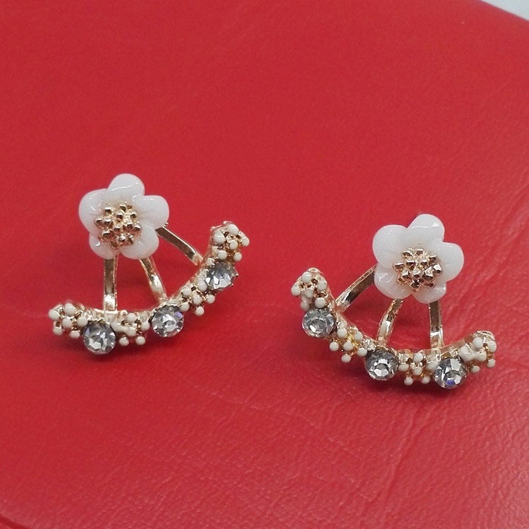 Korean style daisy flower back hanging earrings, ear pins, silver-plated jewelry earrings