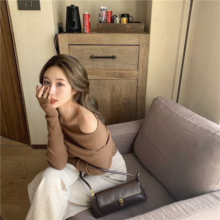 Áo sweater dệt kim IELGY dáng rộng thiết kế thoải mái có một dây khóa cho nữ