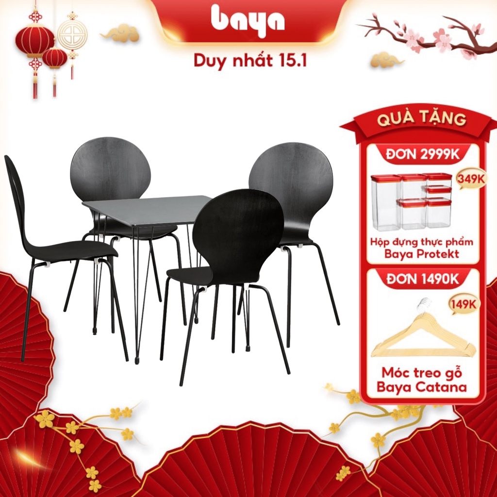 Combo 01 Bàn Ăn Màu Xám Và 04 Ghế Màu Đen BAYA VERONA Chất Liệu Cao Cấp Thiết Kế Độc Đáo Màu Sắc Nhã Nhặn 6000274