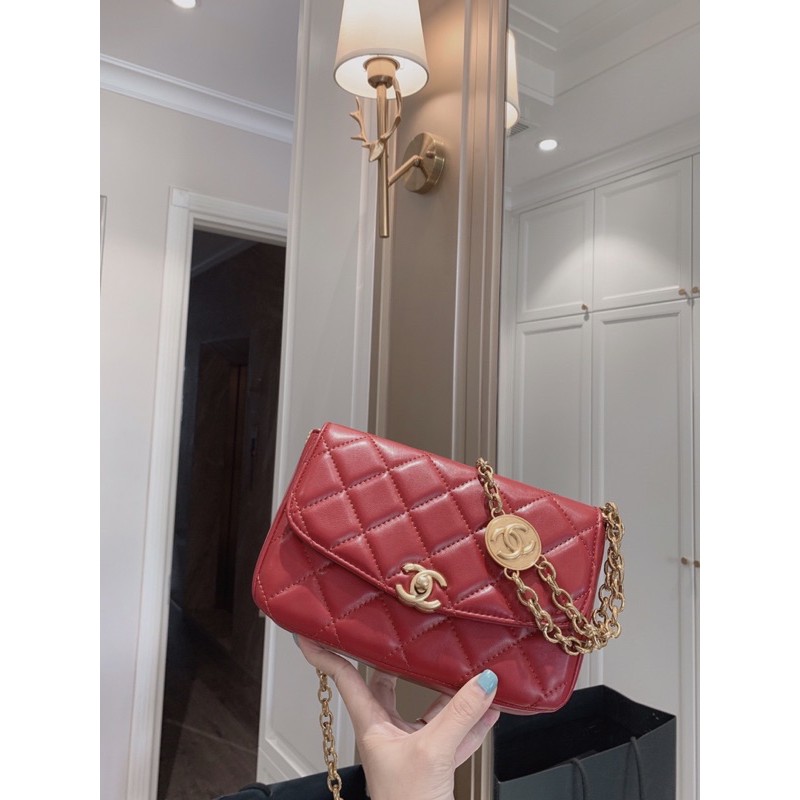 Túi đeo chéo xu da mịn khoá vàng hàng cao cấp fullnox có hộp