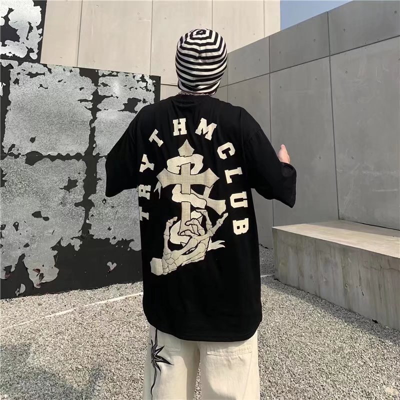 Áo Thun Tay Ngắn Dáng Rộng In Chữ Phong Cách Hip Hop Nhật Bản Thời Trang Mùa Hè Cho Nam Và Nữ Size M-5XL