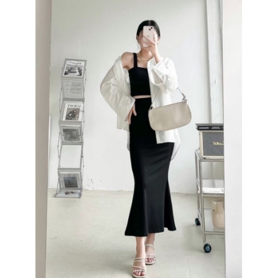 Chân váy đuôi cá dáng dài ôm body màu đen có bigsize chất cotton loại 1 co giãn 4 chiều siêu hách dáng CV31