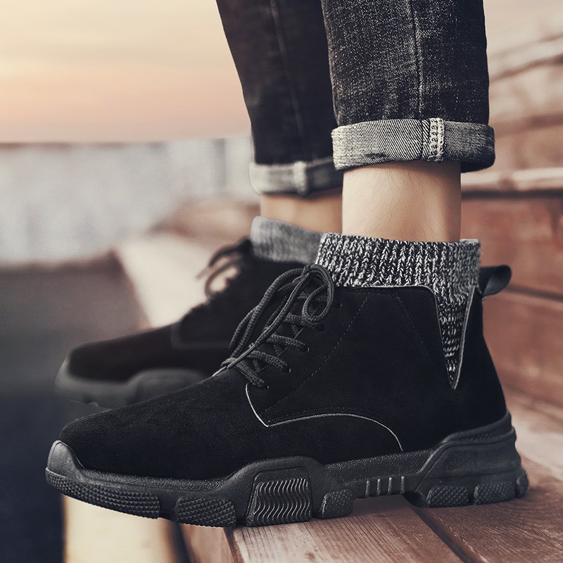 Giày bốt cao cổ nam - giày thể thao da lộn cổ bo đen mới về | BigBuy360 - bigbuy360.vn