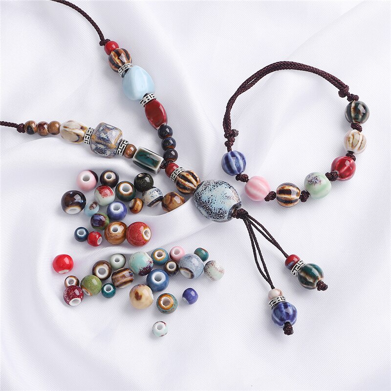 Hạt charm sứ hình tròn đều dùng làm bông tai vòng tay vòng cổ trang sức thủ công 6mm 8mm 10mm