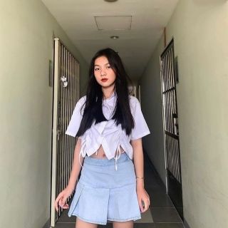 ÁO SƠ MI RÚT DÂY KIỂU SIÊU CHẤT - ÁO SƠ MI CROPTOP DÂY RÚT MÀU TRẮNG