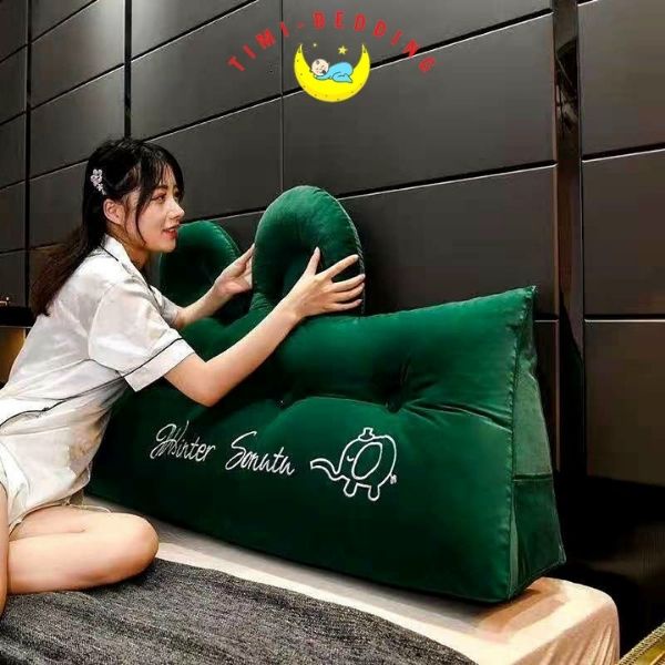 Gối tựa đầu giường đính khuy tai thỏ mềm mại, êm ái và làm giảm đau lưng, cột sống - Timibedding