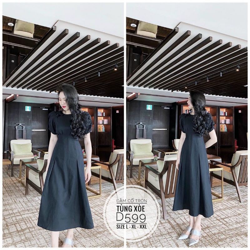 60-90kg BigsizeĐầm cổ tròn tùng xòe D599