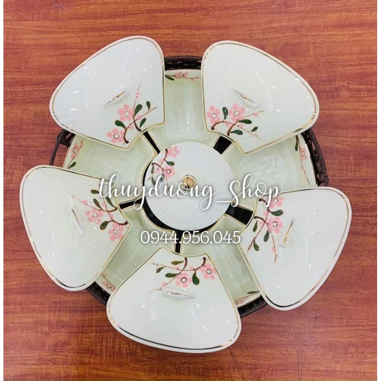 khay mứt tết, khay đựng bánh kẹo , mứt bằng sứ kẻ Viền Vàng