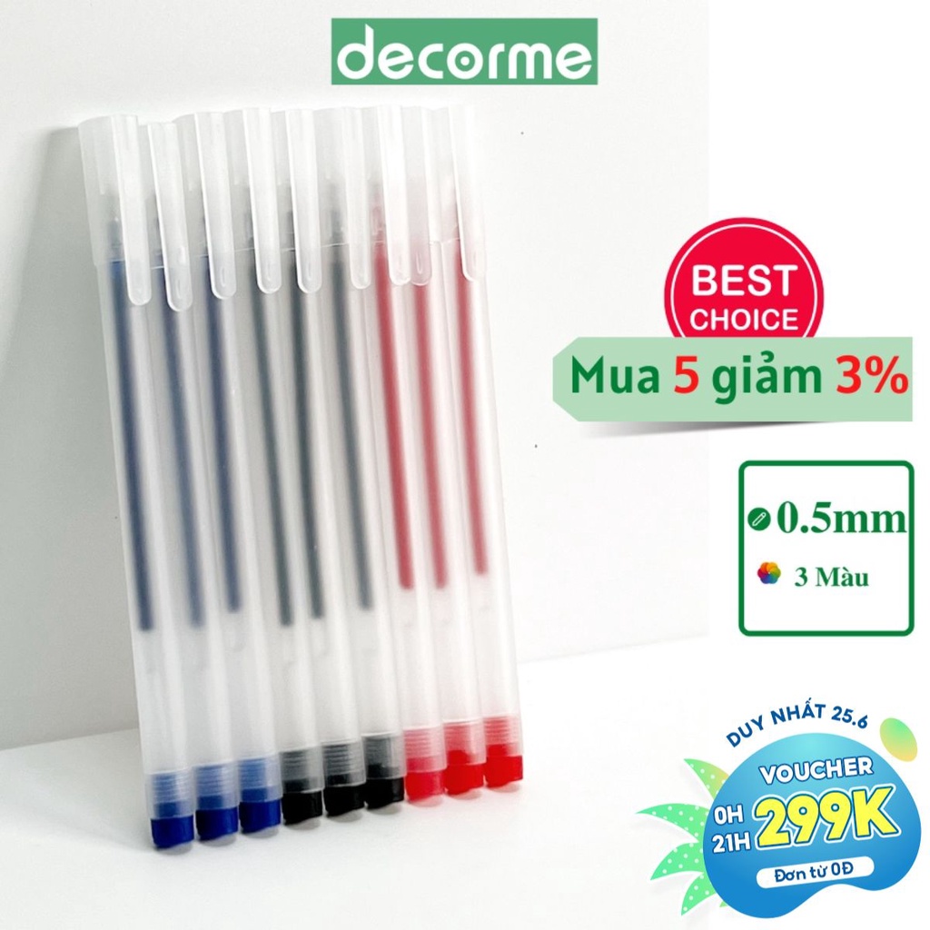 Bút gel DecorMe bút gel đen resun bút bi nước đen xanh đỏ mực khô nhanh ngòi 0,5mm viết gel mực trơn mượt