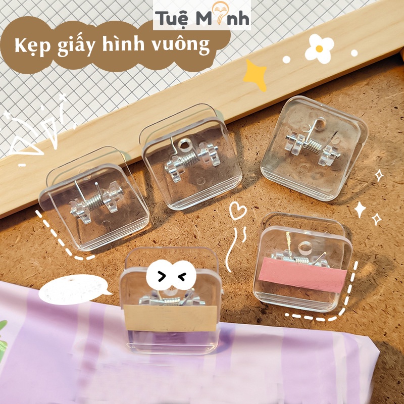 Kẹp giấy hình vuông K69 Kẹp bướm mini kẹp tài liệu ghi chú đánh dấu màu trong suốt/đen/trắng