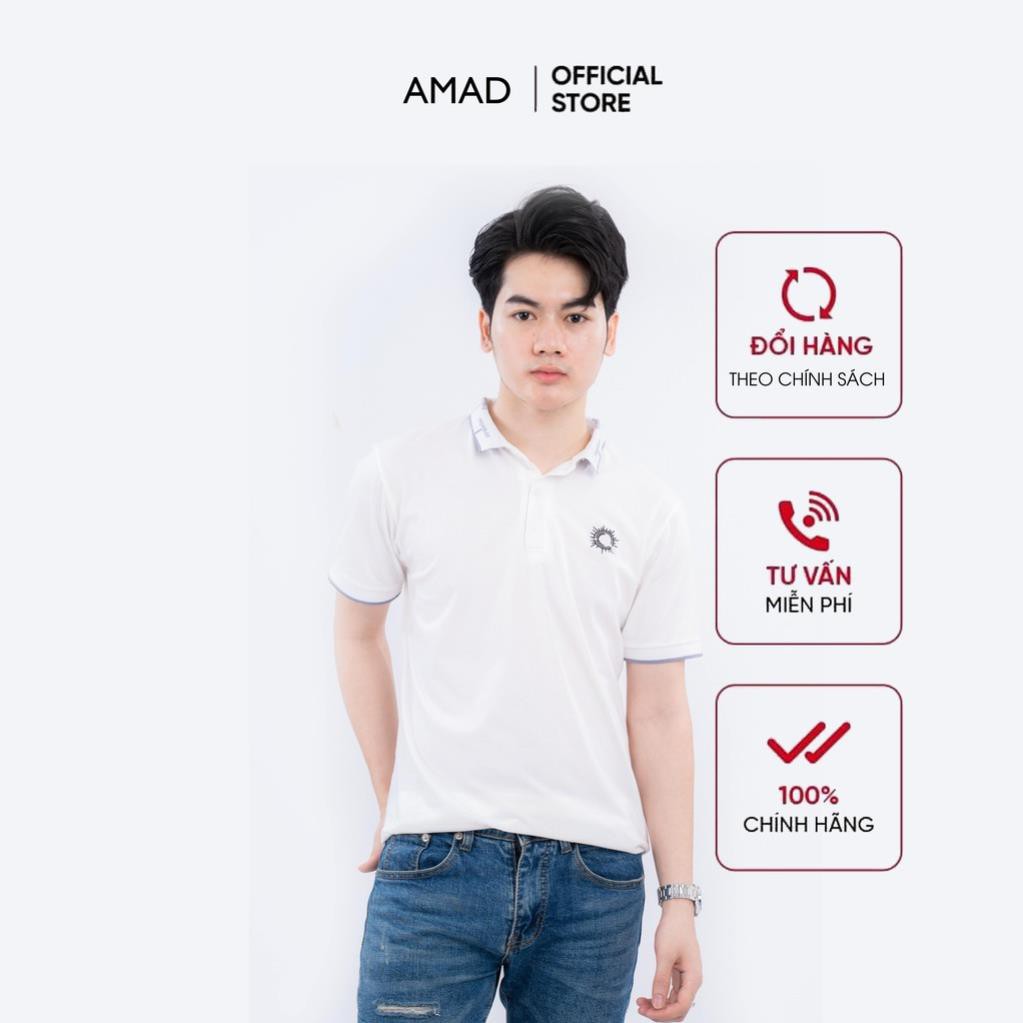 Áo polo nam cổ bẻ vải cá sấu cotton co giãn cao cấp, áo phông nam ngắn tay màu trắng Amad | BigBuy360 - bigbuy360.vn