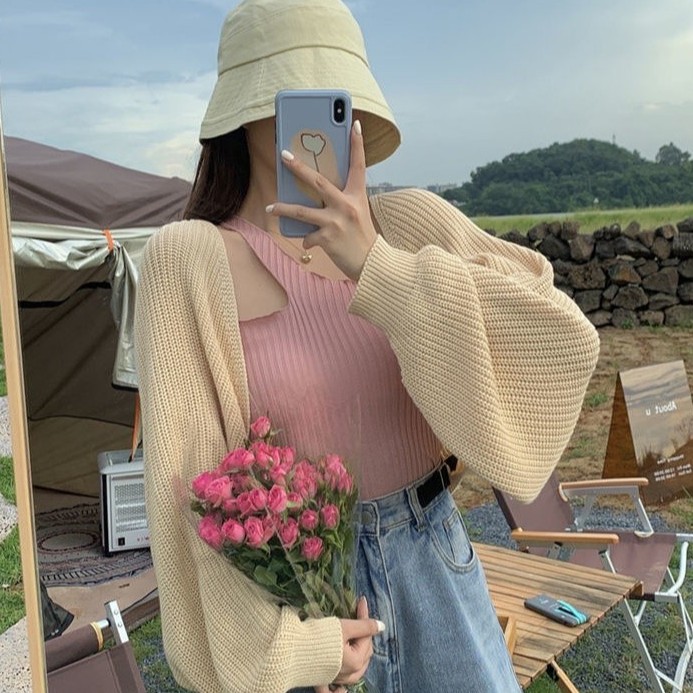 Áo khoác cardigan Set Áo Len Lửng Kèm Áo Không Tay Thời Trang Nữ Quyến Rũ