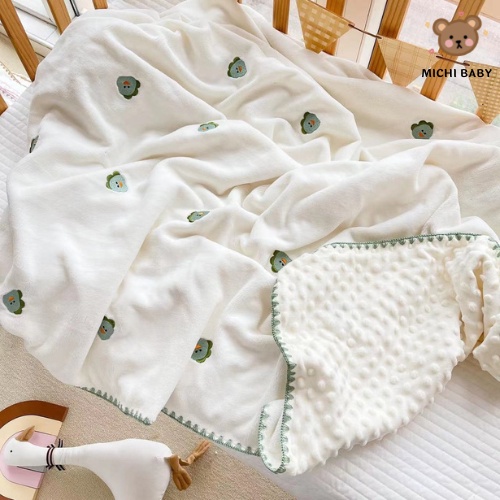 Chăn Nhung Hạt Đậu Thêu Gấu Thỏ Chính Hãng Molli Cho Bé Họa Tiết Đáng Yêu - Kích Thước Siêu To 100*110 MC049