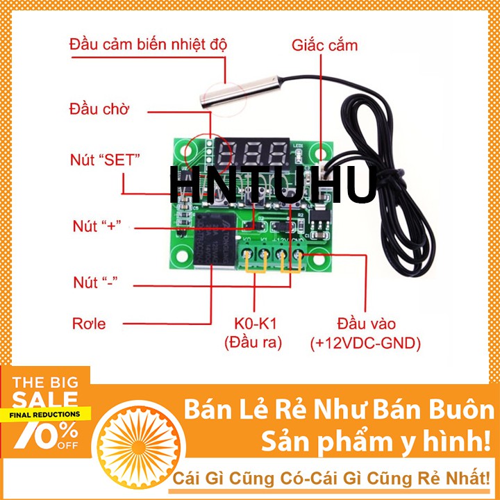 Mạch cảm biến kiểm soát nhiệt độ W1209 Relay 12VDC chế máy ấp trứng gà trứng vịt trứng chim đa năng