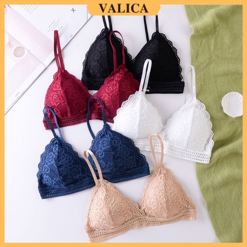 Áo bra ren hoa nữ 2 dây - Áo ngực không gọng mút mỏng siêu xinh VALICA B904