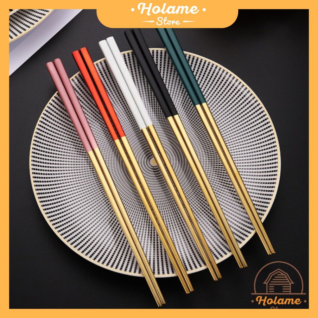 Đũa inox ăn cao cấp 304 mạ vàng nhiều màu Holame