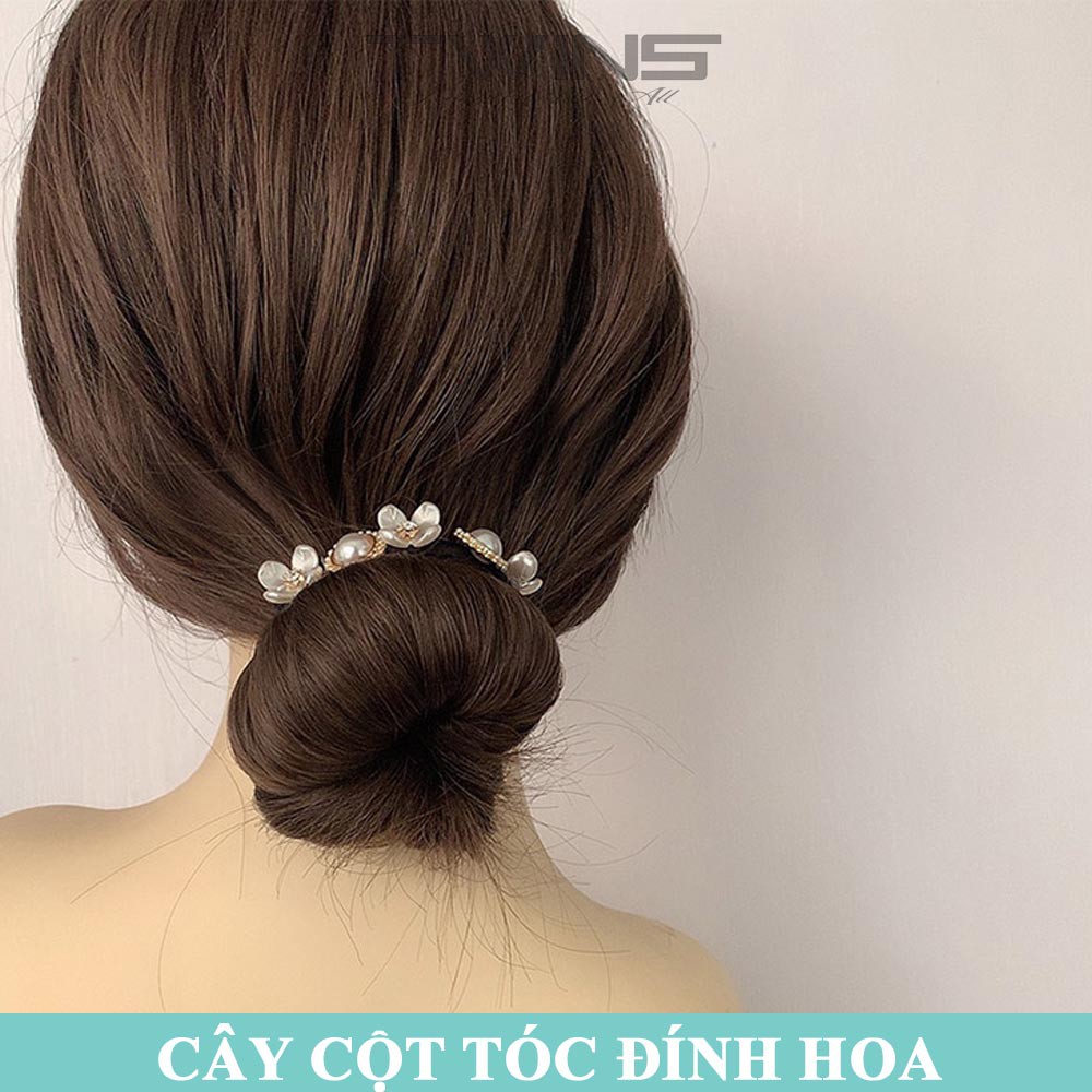 Dây buộc tóc, búi tóc dẻo đính ngọc trai SK209 làm dụng cụ quấn tóc cho nữ cao cấp phong cách Hàn Quốc, xinh xắn cute