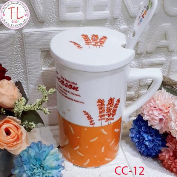 Cốc sứ - Ly sứ SEASON có nắp đậy và muỗng - Cốc cà phê - Ly cà phê