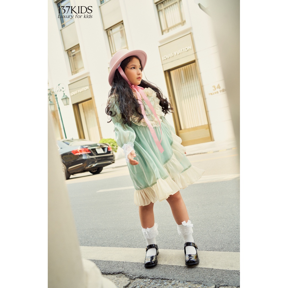 Váy công chúa Anna dài tay 137Kids thiết kế cổ bèo xinh xắn cho bé gái