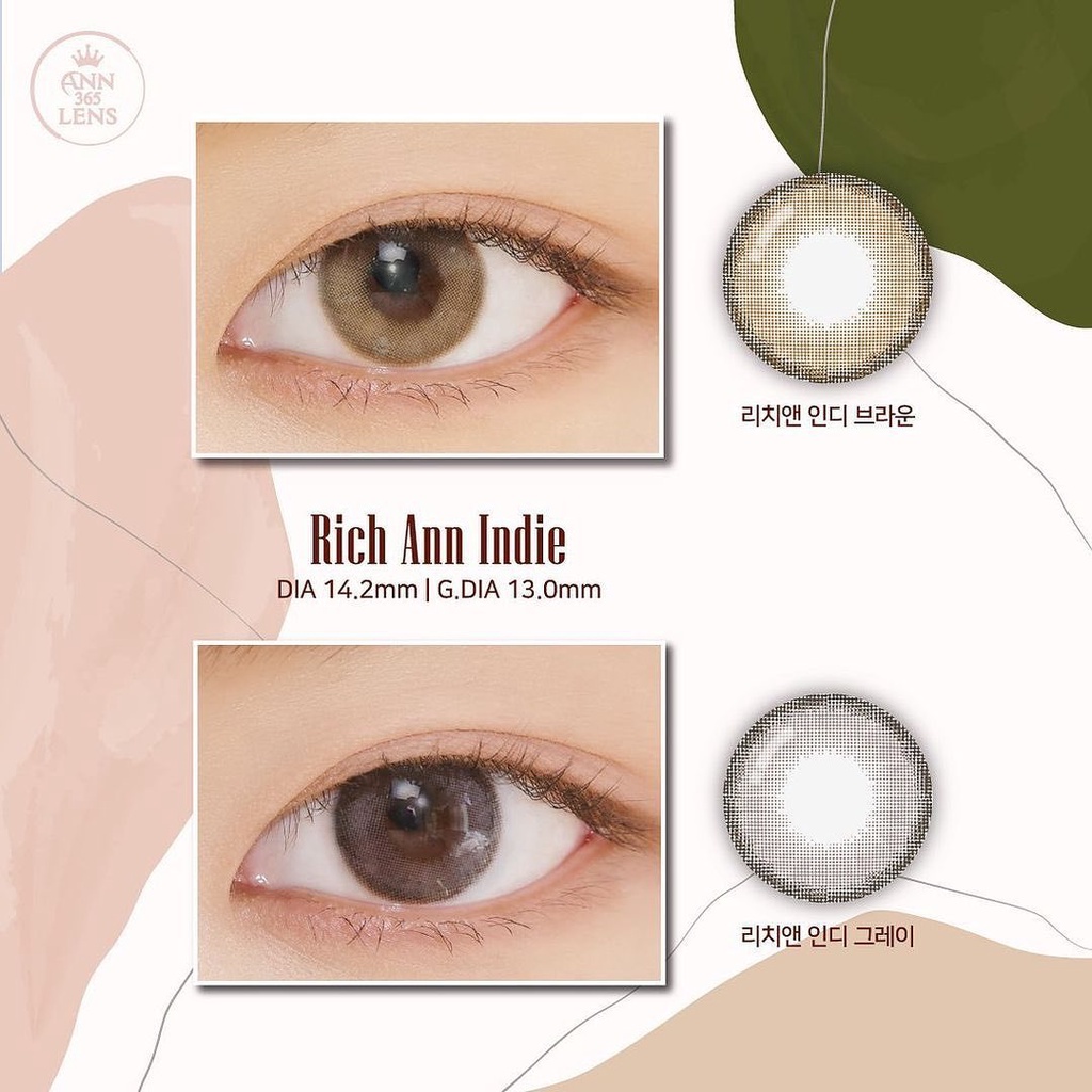 Lens mắt 1 ngày Indie Brown ANN365 màu nâu tây, kính áp tròng nội địa Hàn cao cấp đeo thoải mái suốt 24H đủ độ cận