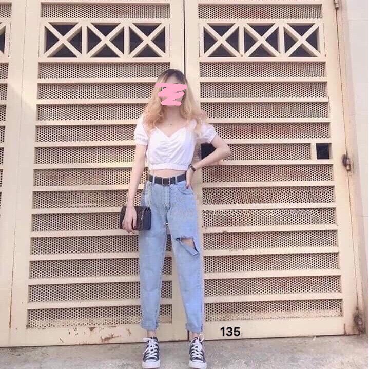 Quần baggy jean nữ lưng cao, cắt rách, nhiều mẫu màu xanh jean LB35 LB JL JohnsonLi | BigBuy360 - bigbuy360.vn