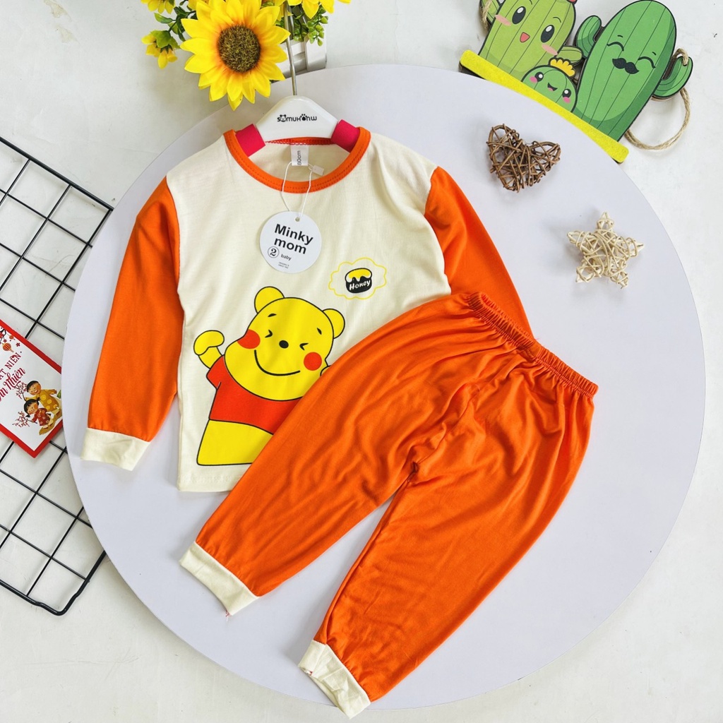 Bộ Dài Tay Thun Lạnh Minky Mom In Hình Động Vật Bo Chun Phối Tay Dễ Thương Cho Bé