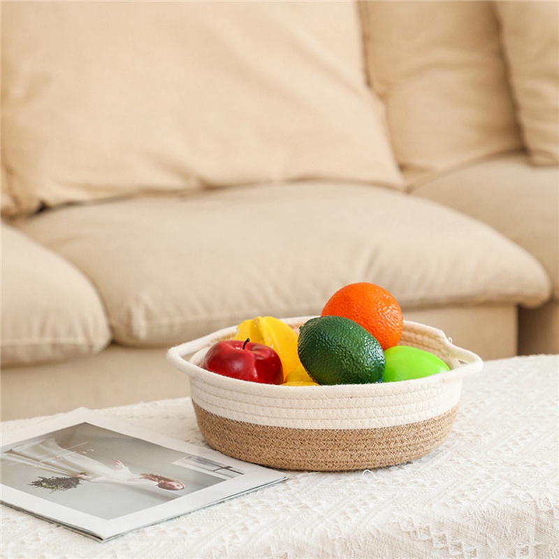 Bộ 2 Giỏ Đựng Trái Cây / Trang Sức / Chìa Khóa / Đồ Dùng Bằng Dây Cotton Bện Cỡ Nhỏ Tiện Dụng # 1