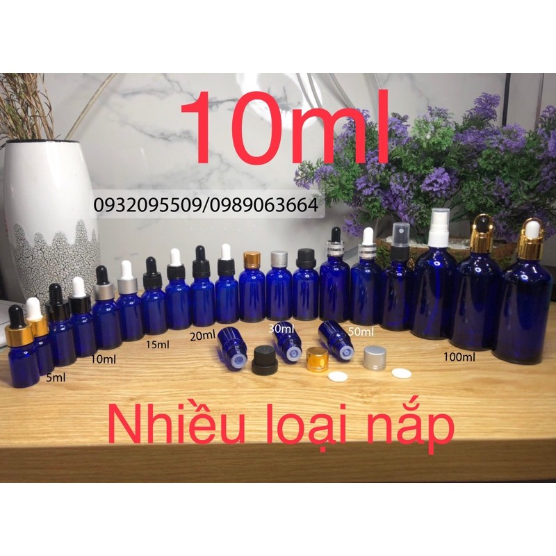10 lọ chai 10ml xanh dương đựng serum tinh dầu mỹ phẩm
