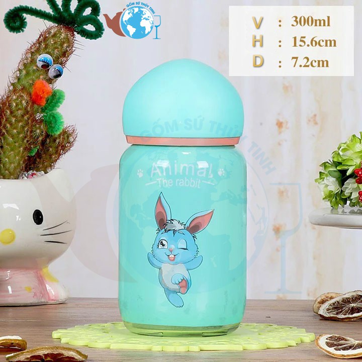 BÌnh nước thủy tinh con thỏ dể thương 300ml