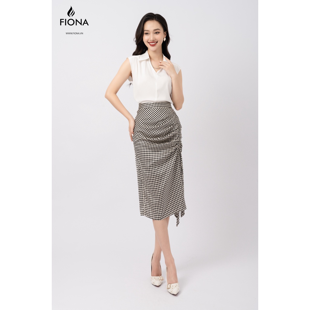 Chân váy nữ công sở FIONA, chân váy dáng dài, nhún lệch 1 bên xẻ, đổ bèo rủ F251653
