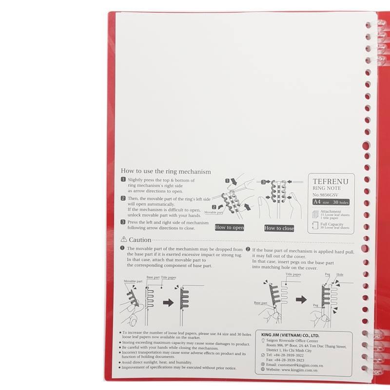 Bìa Ghi Chép A4 30 Lỗ KingJim 9856GSV - Màu Đỏ