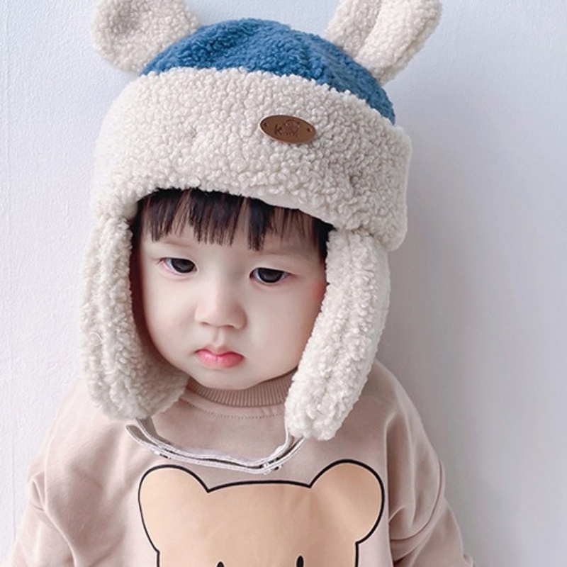 Mũ lông cừu giữ ấm tai họa tiết hoạt hình dễ thương cho bé