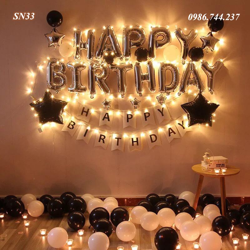 Set bóng trang trí sinh nhật Happy Birthday kèm đèn Led