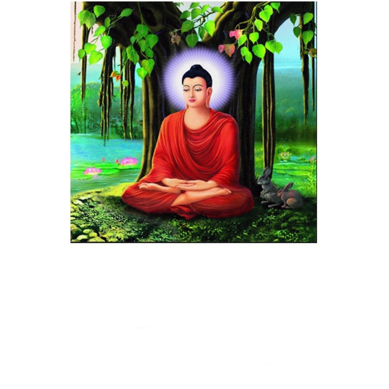 Tranh thêu chữ thập Phật Thích Ca ngồi dưới cây bồ đề 3D LV3033_Chưa thêu