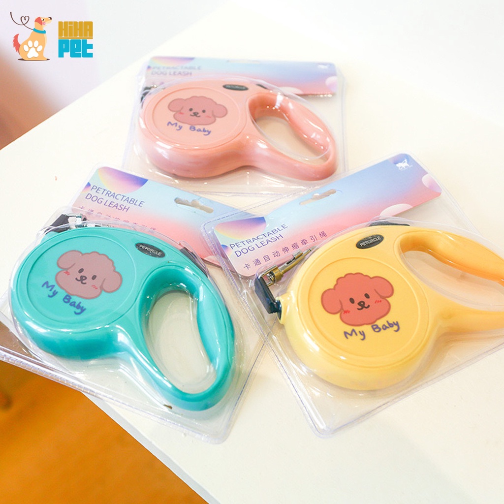 Dây Dắt Chó Mèo Đi Dạo, Du Lịch Dễ Thương Dây Rút Dài 5 Mét Ấn Nút Tự Động Cao Cấp Hihapet.