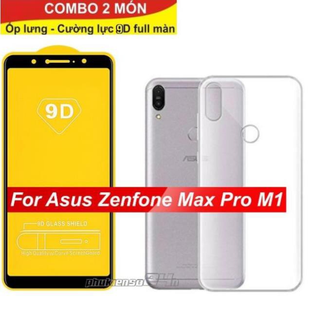 Bộ ốp lưng silicon trong suốt và kính cường lực 9D full màn Asus Zenfone Max Pro M1