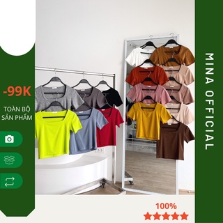 [FREESHIP] Áo thun nữ 13 màu cổ vuông co giãn thoải mái phong cách Hàn Quốc MINA OT013