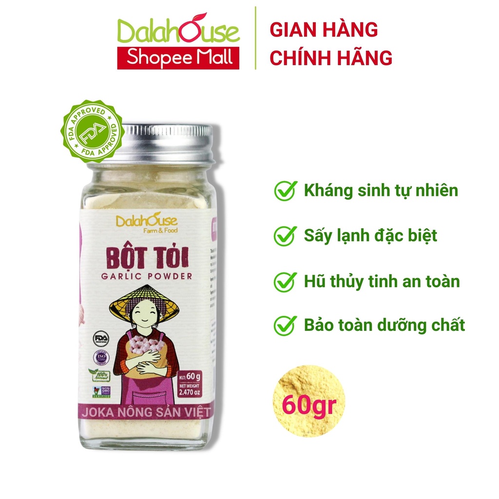 Bột tỏi nguyên chất organic Dalahouse 60gr Công nghệ sấy lạnh tiêu chuẩn Châu ÂU