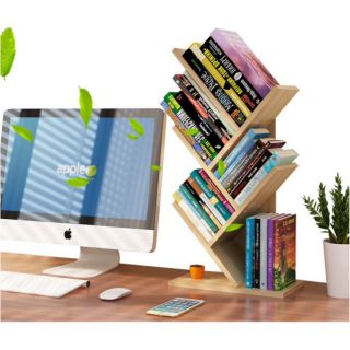Ảnh thật _kệ sách gỗ để bàn trang trí hình cây màu vân gỗ nhã nhặn độc đáo