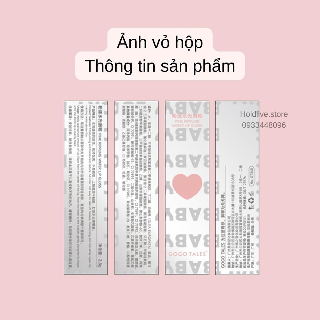 Son bóng tint Gogo tales Lucky may mắn Pink Rippling GT340 son gogotales trái tim lên màu chuẩn lì mỏng nhẹ mọng môi