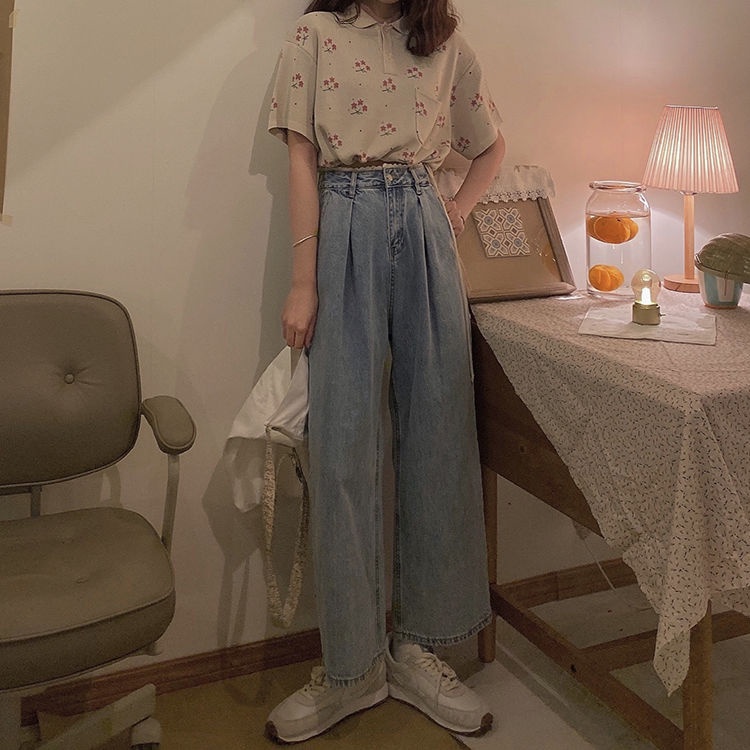 SUXI Quần jean lưng cao ống rộng thiết kế mới năng động thời trang mùa thu dành cho nữ