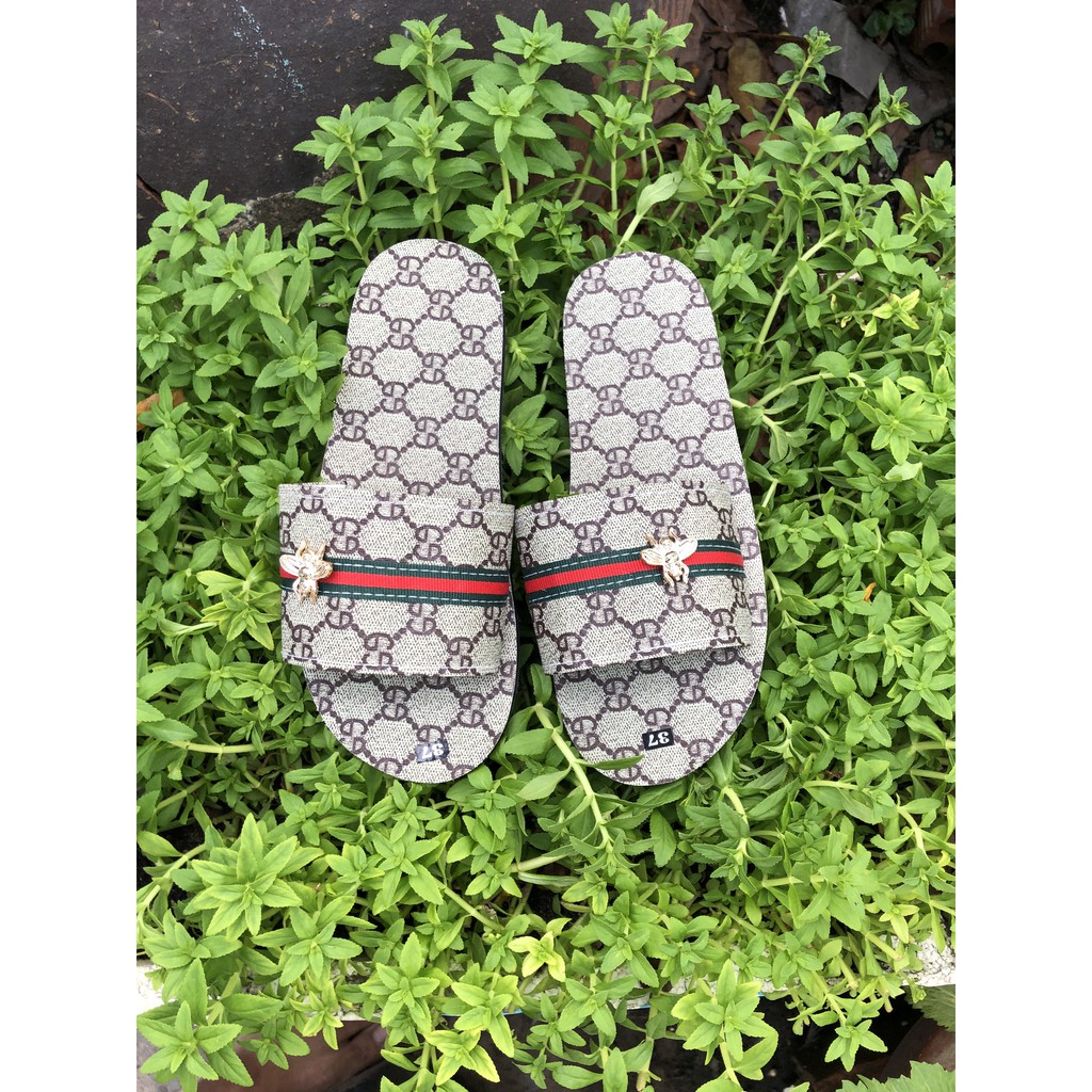 Dép quai ngang nữ nam, SANDALTHOITRANG sandal nữ Đế GG kem full size 30-44