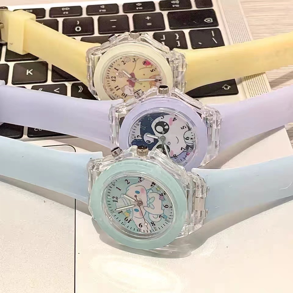 Đồng Hồ Đeo Tay Kuromi Cinnamoroll Có Đèn LED Phát Sáng Họa Tiết Hoạt Hình Dành Cho Nữ