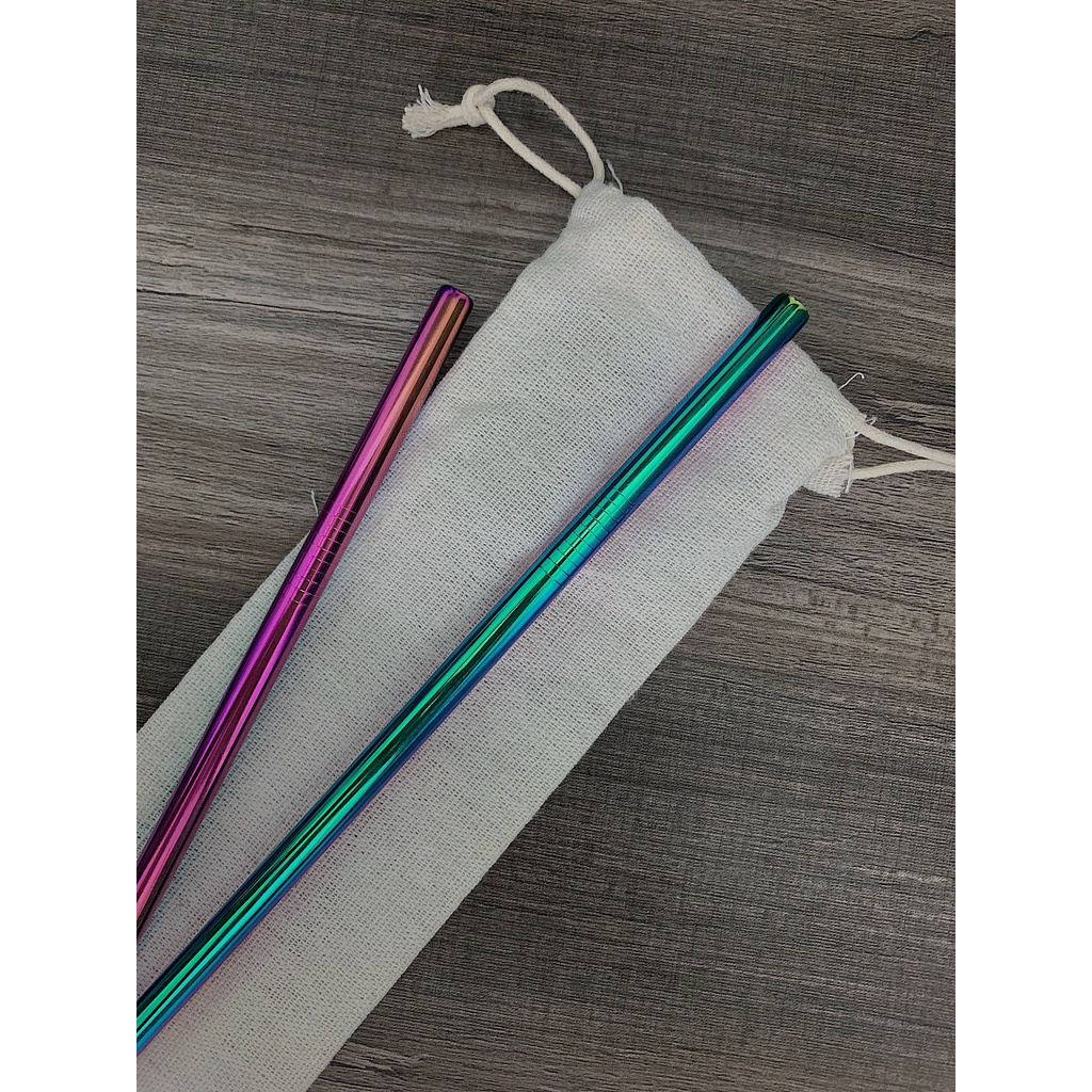 Bộ ống hút trà sữa INOX cao cấp không gỉ + cọ rửa + túi nhung đen, an toàn và thân thiện với môi trường.