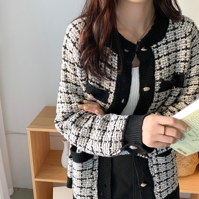 SUXI Áo Khoác Len Cardigan Form Rộng Họa Tiết Sọc Caro Thiết Kế Mới Thời Trang Mùa Thu Dành Cho Nữ