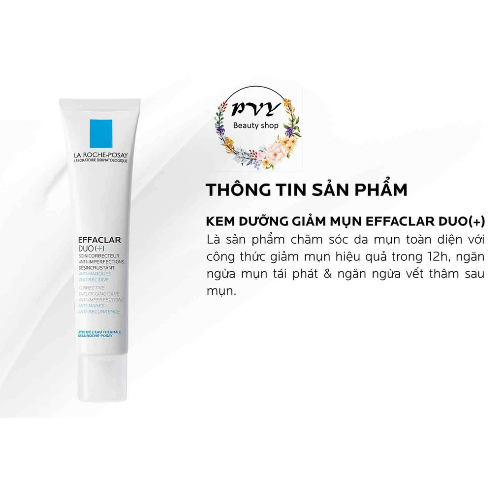 Kem Dưỡng Giảm Mụn, Ngừa Thâm, Thông Thoáng Lỗ Chân Lông La Roche-Posay Effaclar Duo+ 40ml #Pvy Beauty