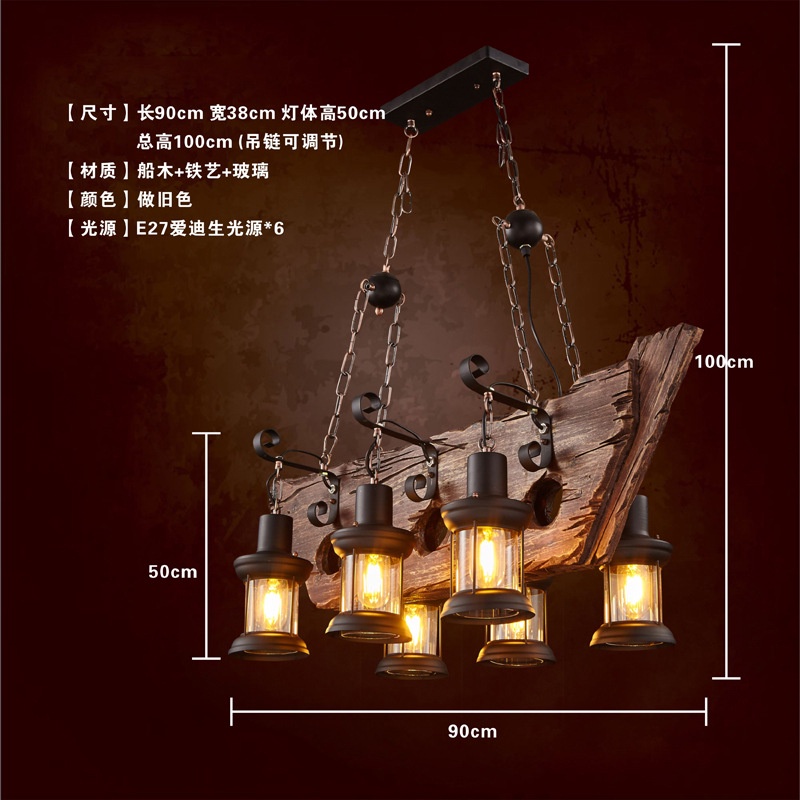 Retro tàu gỗ đèn chùm thả trần decor vintage trang trí nhà hàng, quán bar phong cách cổ điển