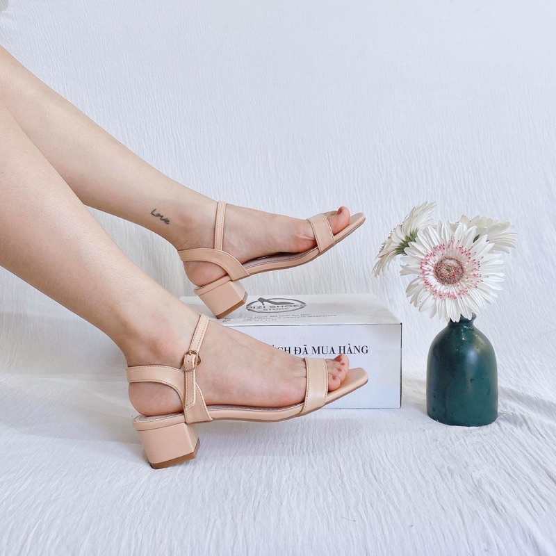 Giày sandal nữ cao gót 3 phân quai mảnh gót vuông mũi vuông thời trang hàn quốc đẹp cao cấp Ann models _A15