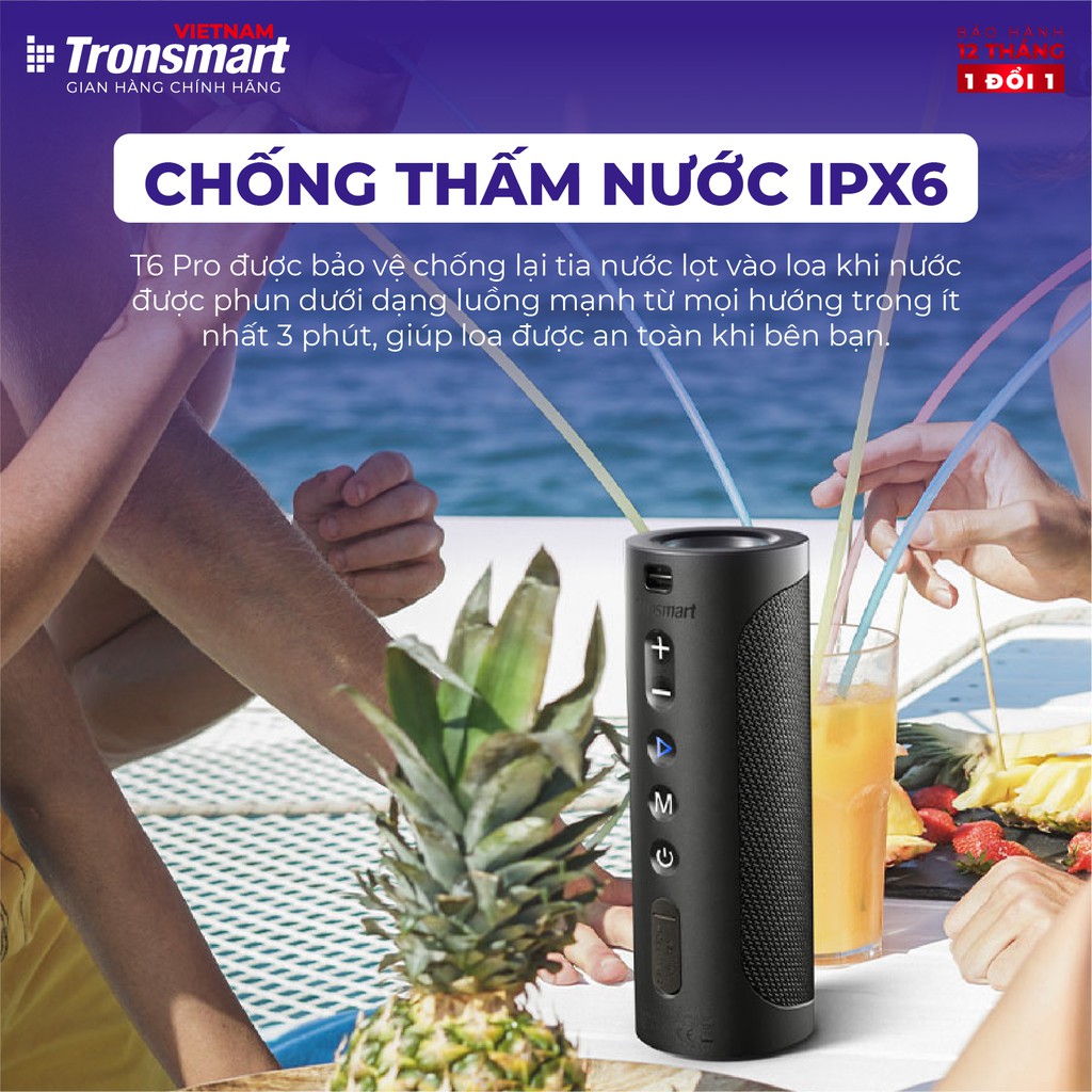 Loa Bluetooth Tronsmart T6 Pro 45W Chống nước IPX6 Ghép nối 2 loa - Hàng chính hãng - Bảo hành 12 tháng 1 đổi 1